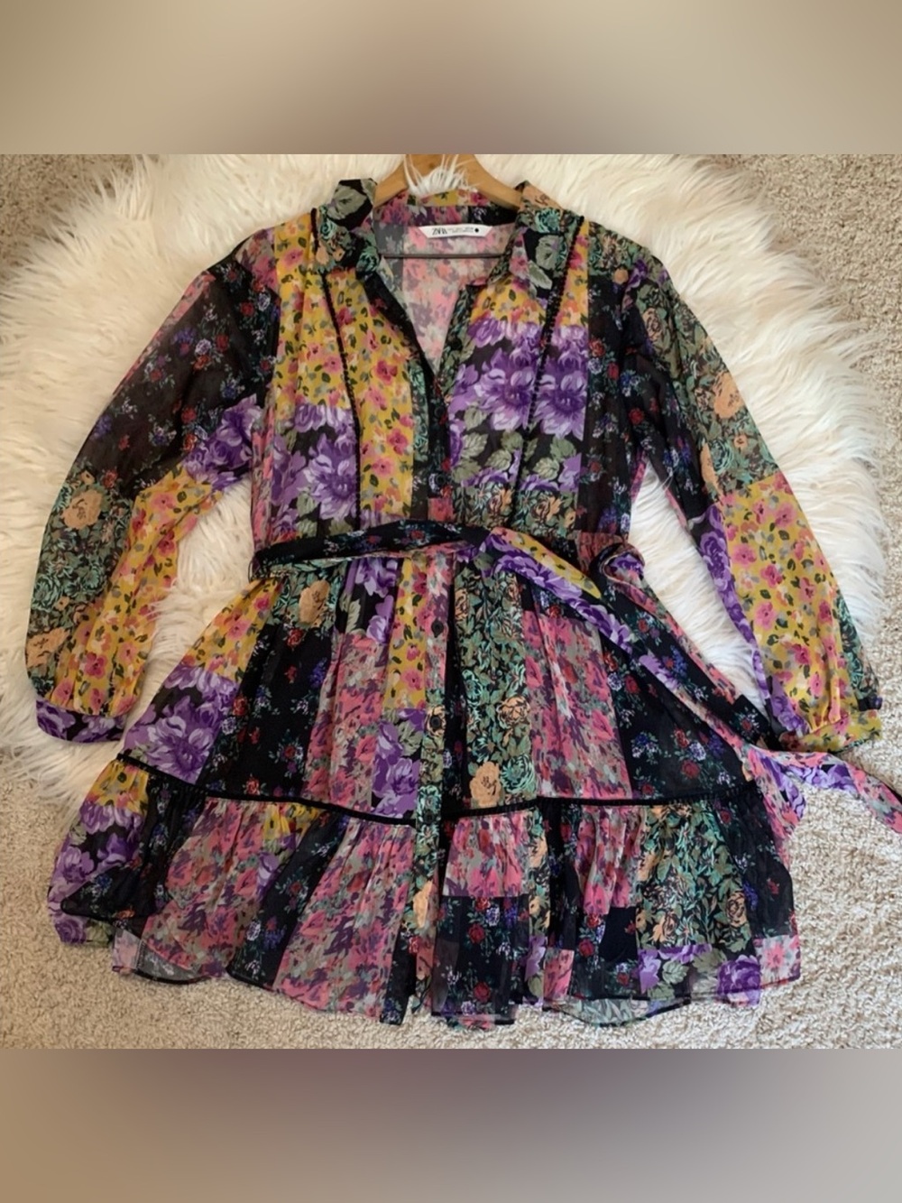 Zara Amelie Patchwork Floral Dress Multicolor Size Large
